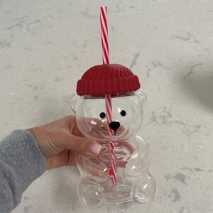 Starbucks Clear Bear Tumbler with Red Lid and Straw